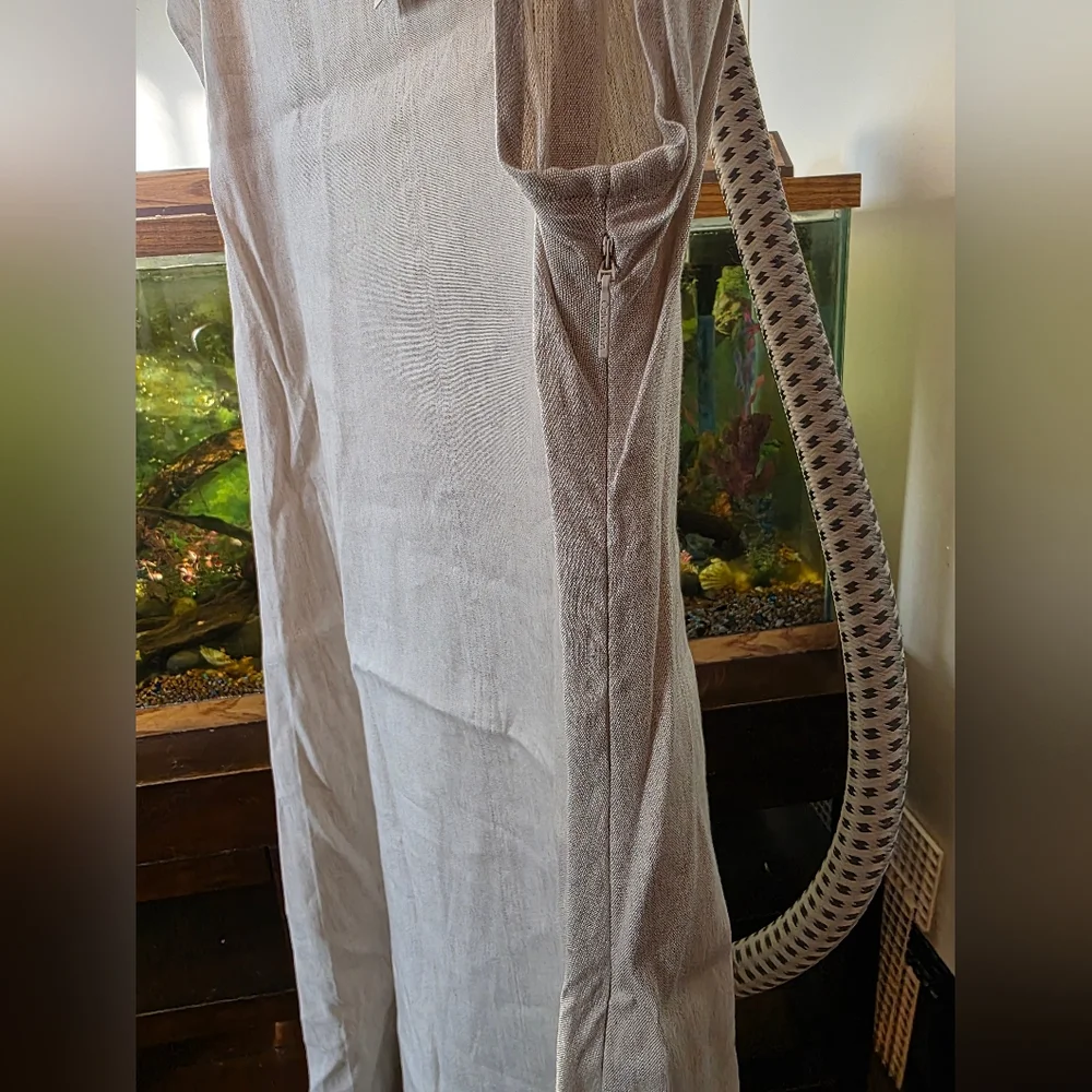 New Calvin Klein Linen Stretch Elegant Cream Midi Dress Large - Picture 9 of 13